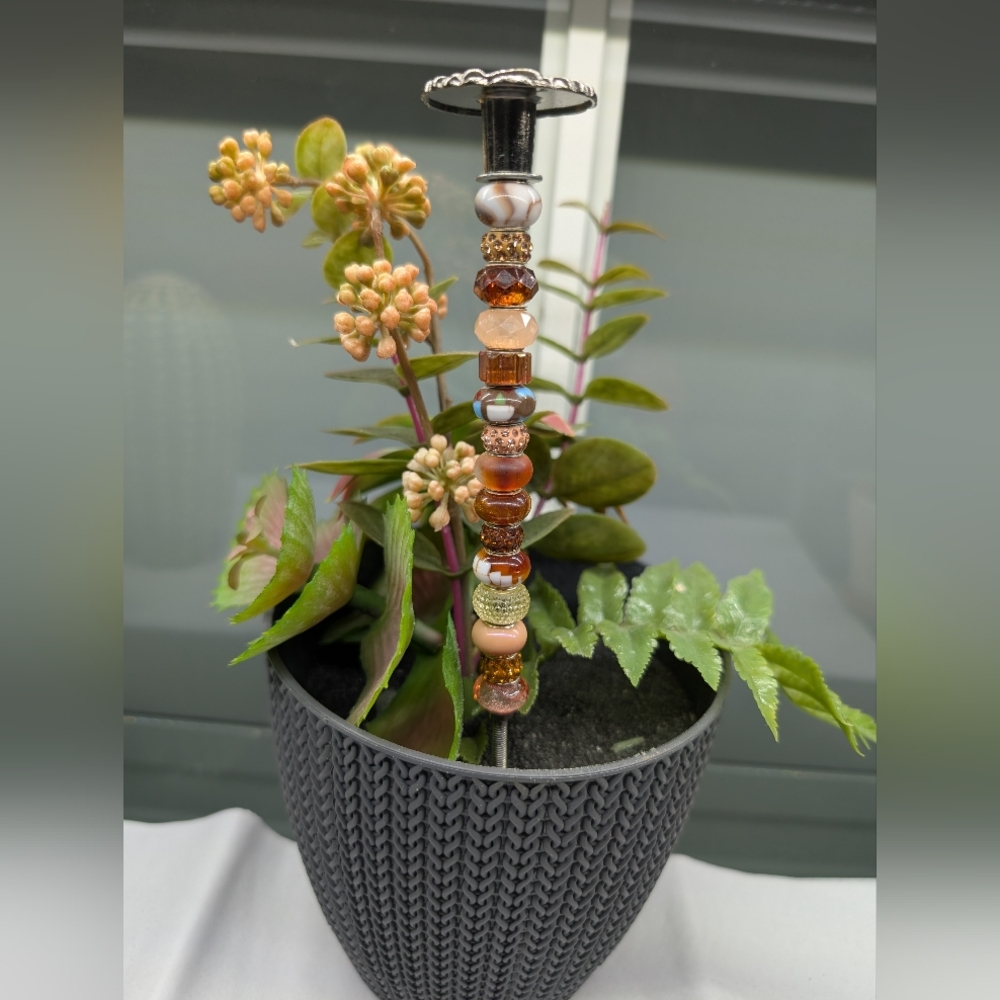 Beaded Fairy Wand/Plant/Garden Stake W/Metal Topper